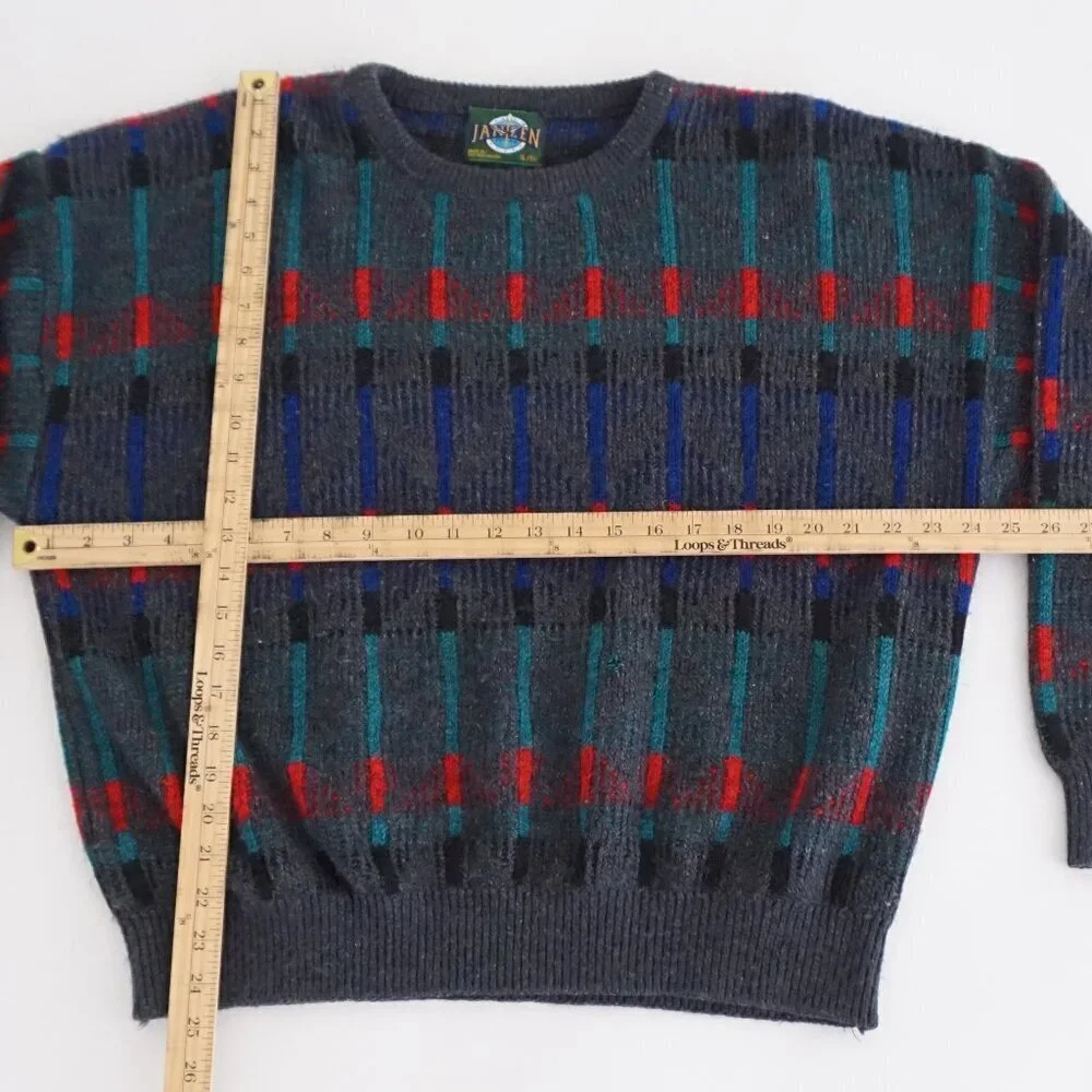 Vintage '80S Jantzen Gray 3D Biggie Eclectic Cosby Coogi Chunky Knit Sweater XL - Picture 3 of 9